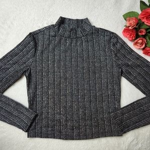 Candie's Silver & Black Sparkly Long Sleeve Cropped Top SMALL